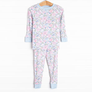 Pink Magnolia Bamboo Pajama Set, Blue