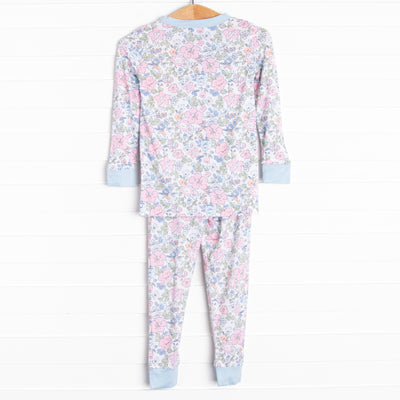 Pink Magnolia Bamboo Pajama Set, Blue