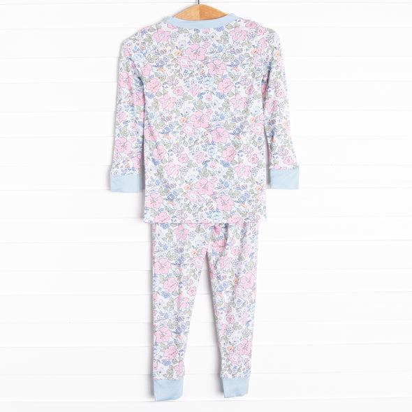 Pink Magnolia Bamboo Pajama Set, Blue