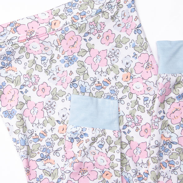 Pink Magnolia Bamboo Pajama Set, Blue