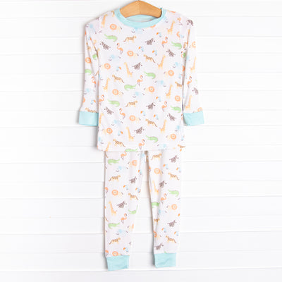 Day at the Zoo Bamboo Pajama Set, Blue