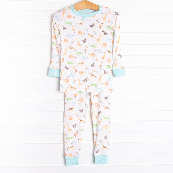 Day at the Zoo Bamboo Pajama Set, Blue