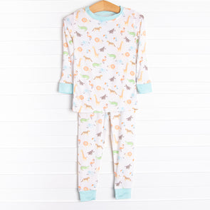 Day at the Zoo Bamboo Pajama Set, Blue