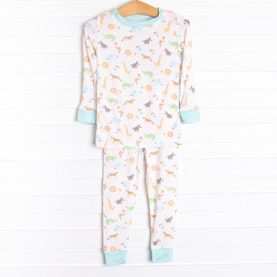 Day at the Zoo Bamboo Pajama Set, Blue