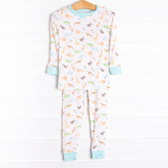 Day at the Zoo Bamboo Pajama Set, Blue