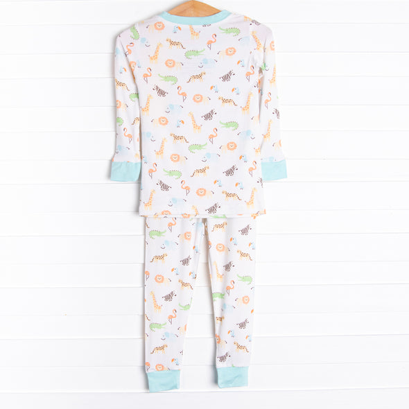 Day at the Zoo Bamboo Pajama Set, Blue