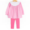Ribbons and Curls Embroidered Legging Set, Pink Gingham