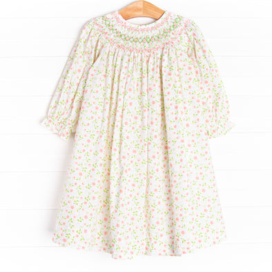 Sky Full of Flowers Smocked Bishop Dress, Pink