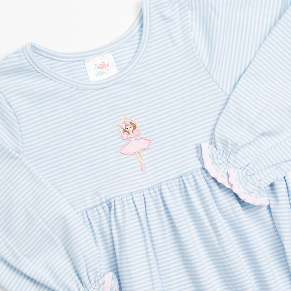 Dazzling Dancer Applique Dress, Blue Stripe
