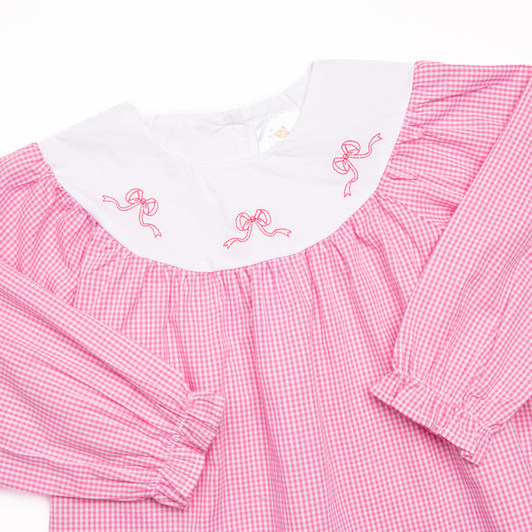 Ribbons and Curls Embroidered Legging Set, Pink Gingham