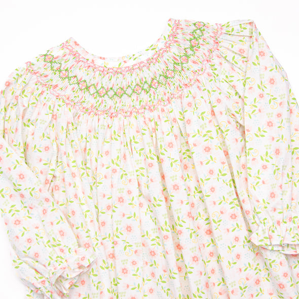Sky Full of Flowers Smocked Bishop Dress, Pink