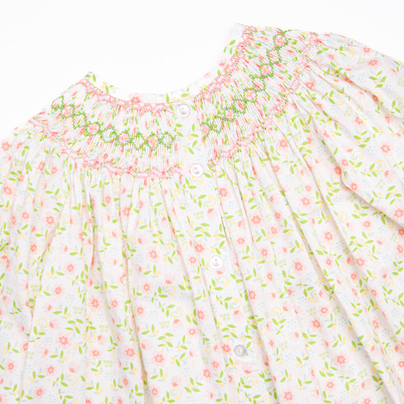 Sky Full of Flowers Smocked Bishop Dress, Pink