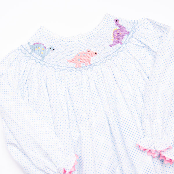 Dino Parade Smocked Dress, Blue