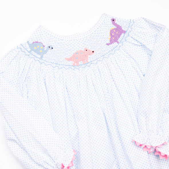 Dino Parade Smocked Dress, Blue