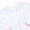 Dino Parade Smocked Dress, Blue