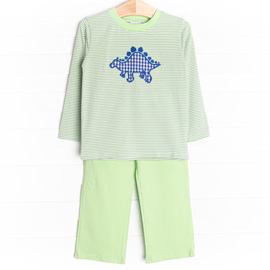 Stega-pal Applique Pant Set, Green Stripe