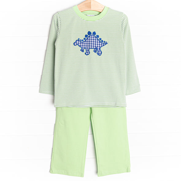 Stega-pal Applique Pant Set, Green Stripe