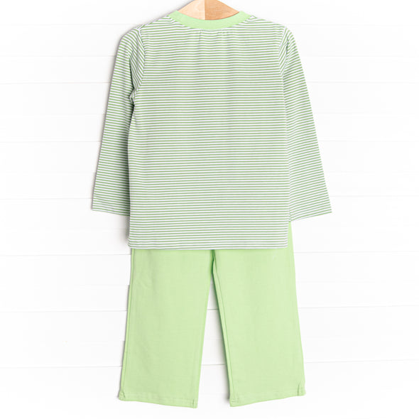 Stega-pal Applique Pant Set, Green Stripe