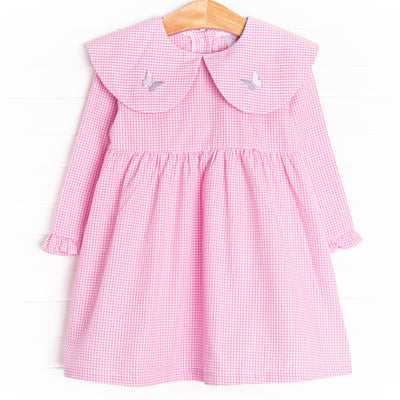 Whimsical Wings Embroidered Dress, Pink