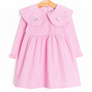 Whimsical Wings Embroidered Dress, Pink