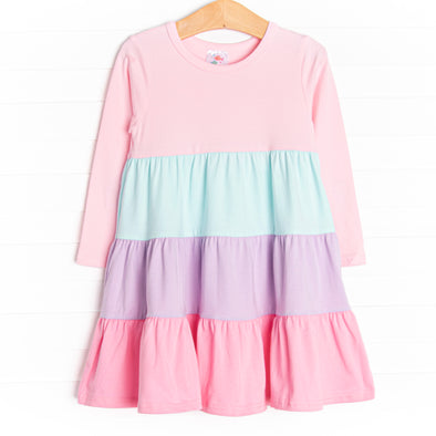 Color Block Long Sleeve Dress, Pink