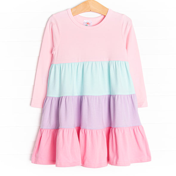 Color Block Long Sleeve Dress, Pink