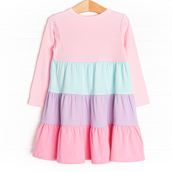 Color Block Long Sleeve Dress, Pink