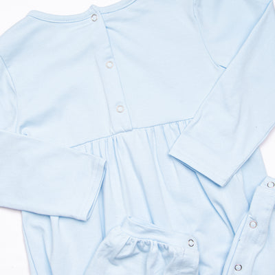 Travel Time Embroidered Romper, Blue