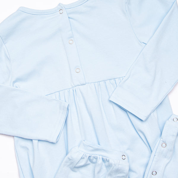 Travel Time Embroidered Romper, Blue