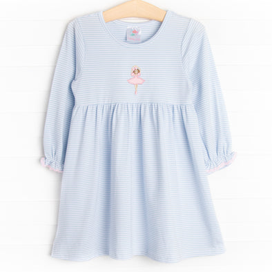 Dazzling Dancer Applique Dress, Blue Stripe