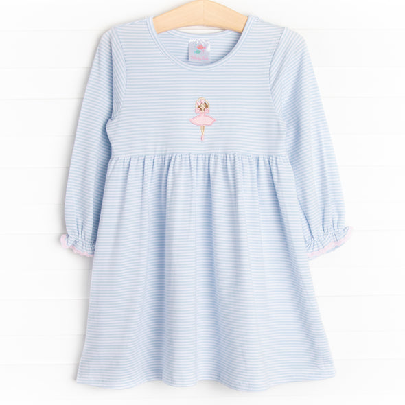 Dazzling Dancer Applique Dress, Blue Stripe