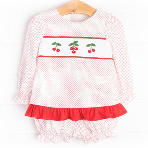 Cherry Picking Smocked Diaper Set, Red