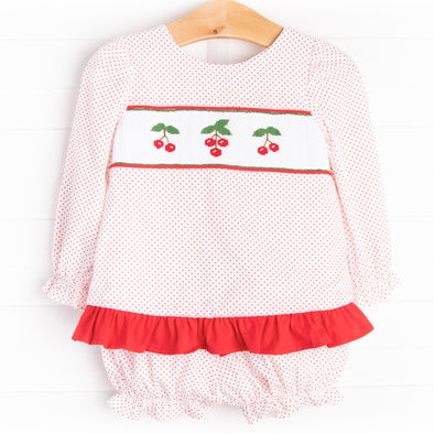 Cherry Picking Smocked Diaper Set, Red