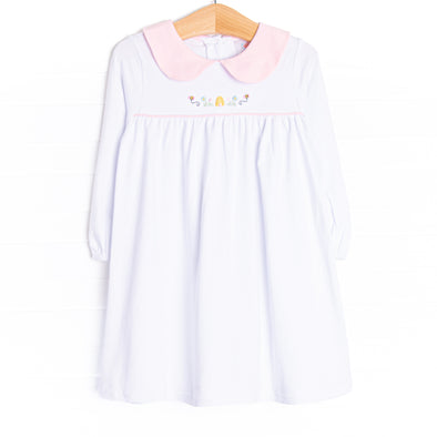 Busy Bees Embroidered Dress, White