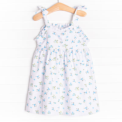 Blue Bud Blossoms Dress, White