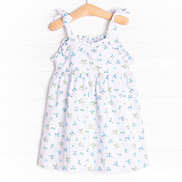 Blue Bud Blossoms Dress, White