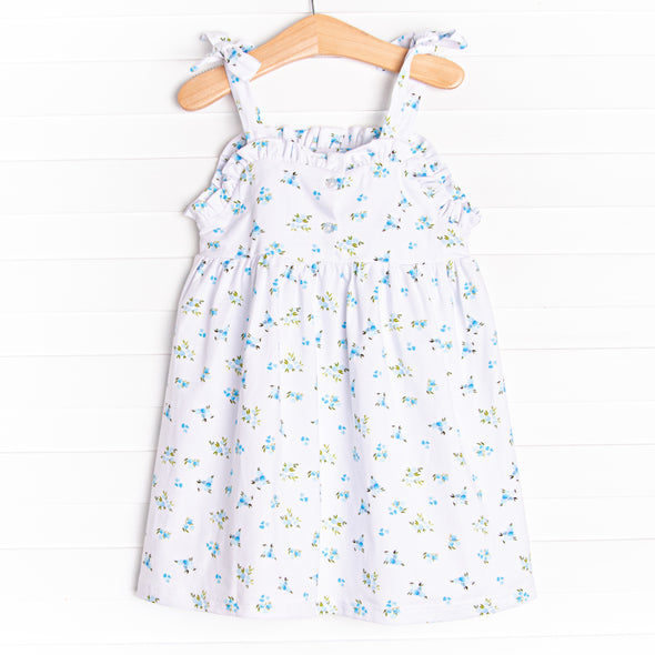 Blue Bud Blossoms Dress, White