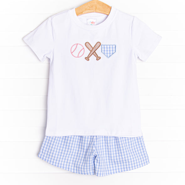 Bases Loaded Applique Short Set, Blue