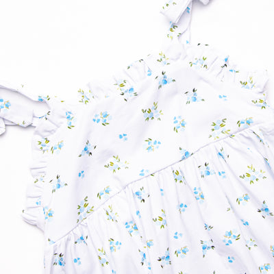 Blue Bud Blossoms Dress, White