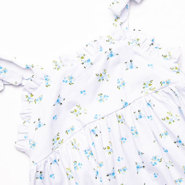 Blue Bud Blossoms Dress, White