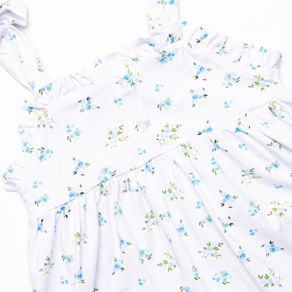 Blue Bud Blossoms Dress, White