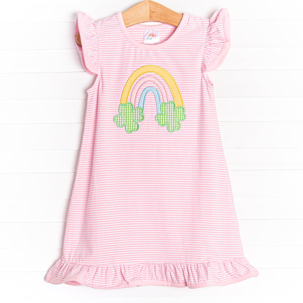Happy Go Lucky Applique Dress, Pink Stripe