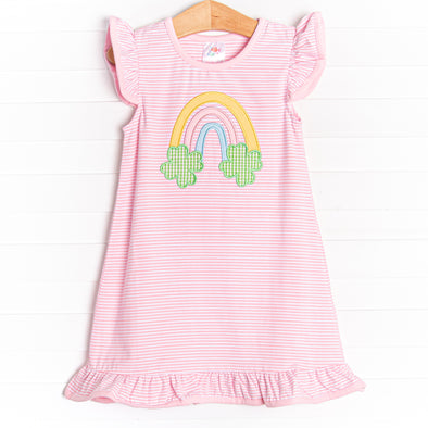 Happy Go Lucky Applique Dress, Pink Stripe