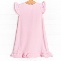 Happy Go Lucky Applique Dress, Pink Stripe