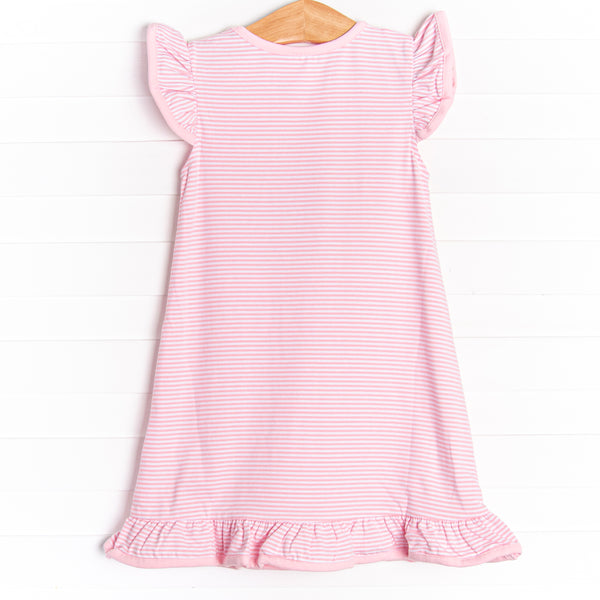 Happy Go Lucky Applique Dress, Pink Stripe