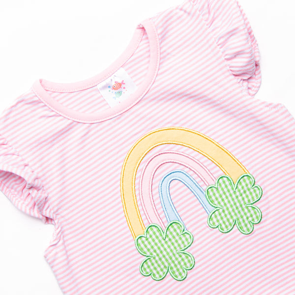 Happy Go Lucky Applique Dress, Pink Stripe