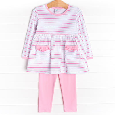 Raspberry Stripes Legging Set, Pink