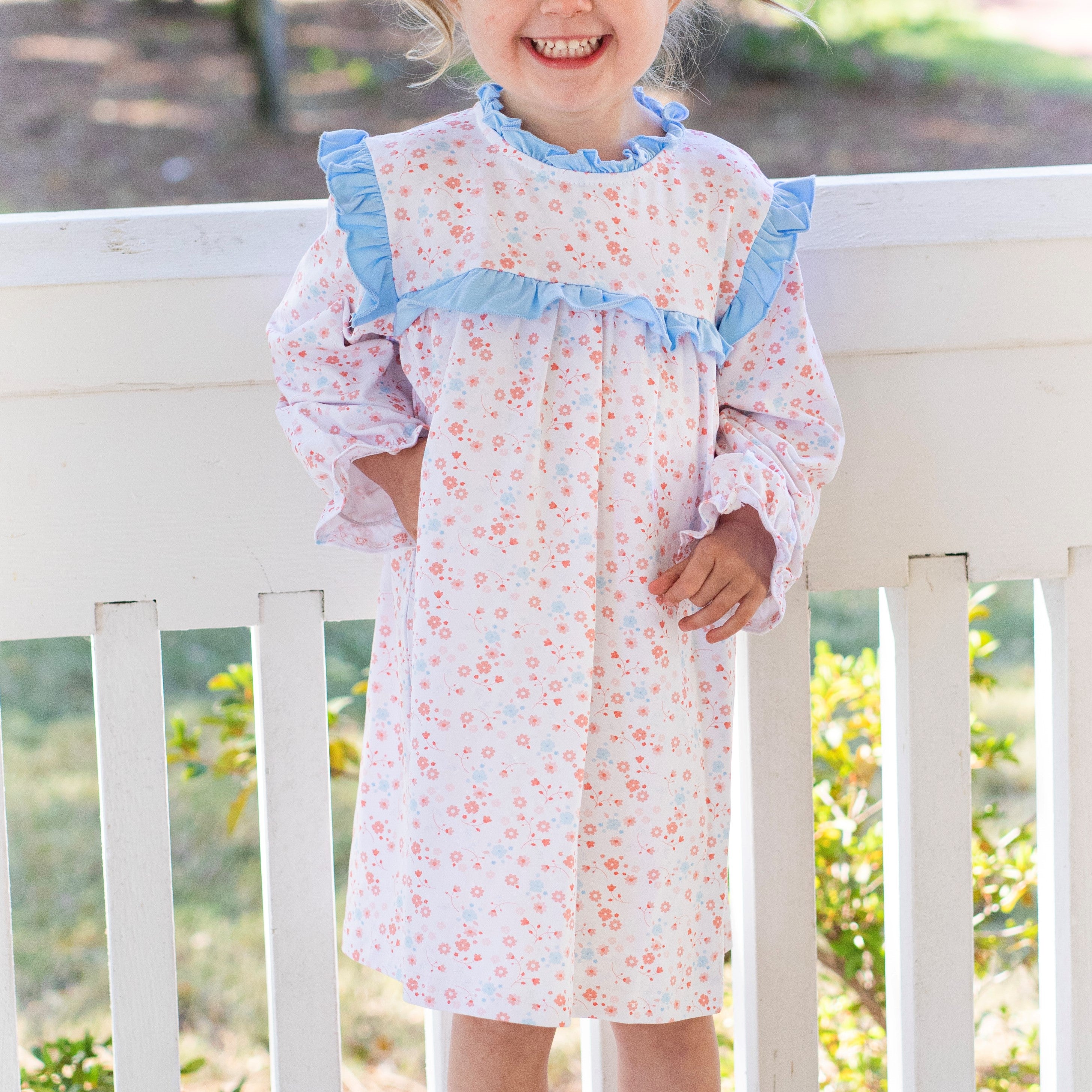 Girl's Go With the Floral Dress in Blue size 7 | Stitchy Fish Girl's Go With the Floral Dress in Blue size 7 | Stitchy Fish