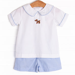 Playtime Pal Embroidered Short Set, Blue