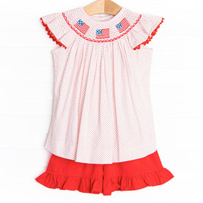 Salute The Flag Smocked Short Set, Red